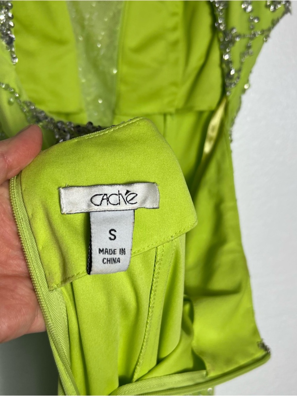 Cache Lime Green Beaded Formal Gown Mermaid Prom Dress Size S great condition - Picture 10 of 10